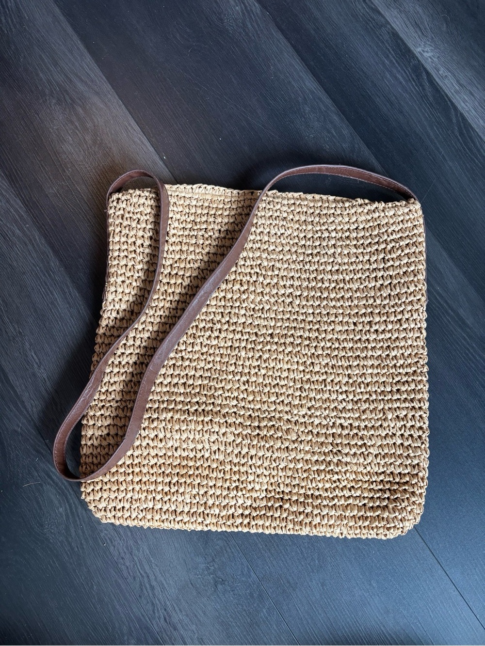 G.H. Bass & Co. Woven Straw Crossbody with Brown Strap
